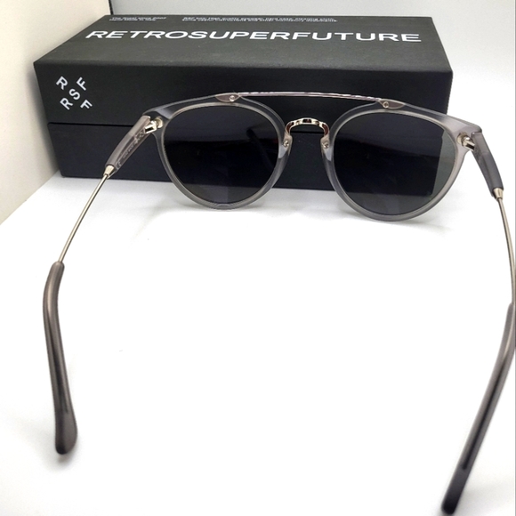 RetroSuperFuture Unisex Mixed Acetate & Metal Smokey Gray Mirror Lens Sunglasses - Picture 2 of 7
